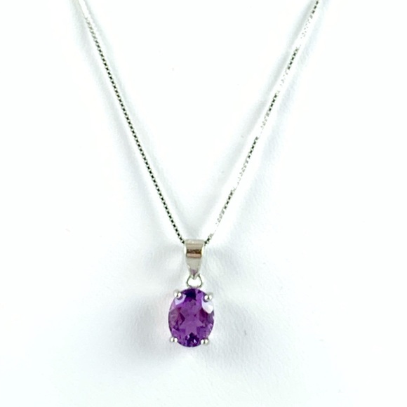 925 Sterling Amethyst Pendant Necklace NEW - Picture 3 of 5